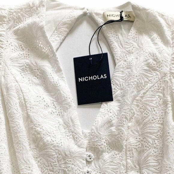 NWT Nicholas White Floral Embroidery Midi Dress, Size 2 - Picture 6 of 15